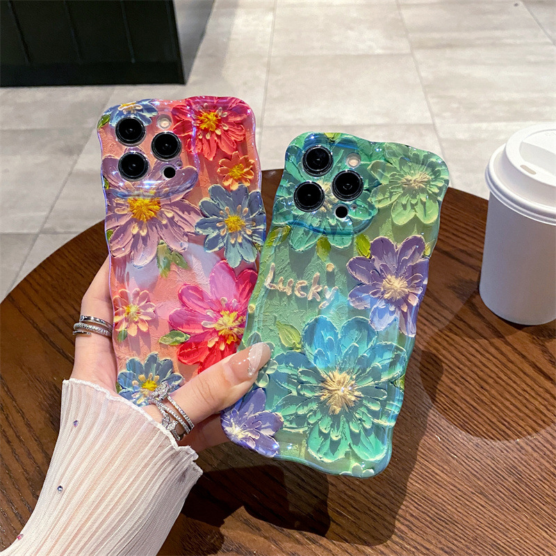 Phone Cases Bulk - Retro Blue Light Oil Painting Flowers